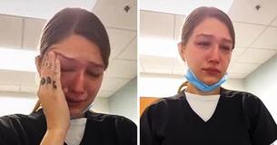 Una emotiva madre primeriza se derrumba al volver al trabajo pocos días después de dar a luz a una bebé prematura