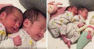 Neugeborene Zwillingsbabys kuscheln liebevoll in herzerwärmendem Video