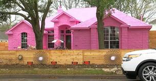 Ein Mann stört seine Nachbarn, indem er sein ganzes Haus pink anmalt