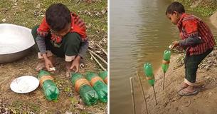 Tiny Tot Wows The Internet With His Plastic Bottle Fishing Method
