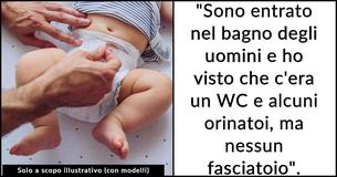 Un padre va in panico dopo che una donna gli urla contro per aver cambiato il pannolino al bambino nel bagno delle donne