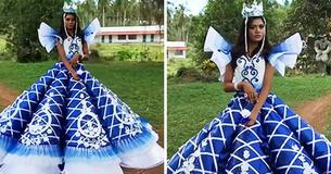 Joven demostró su "asombroso talento" al diseñarle el vestido de graduación a su hermana porque su familia no podía comprarle uno