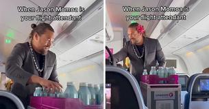 Jason Momoa jugó a ser auxiliar de vuelo por un día para deleite de unos viajeros que iban a Hawái