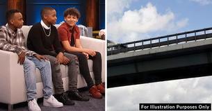 Brave Young Boys Heading Home From School Help Rescue Man Sitting On Edge Of Bridge