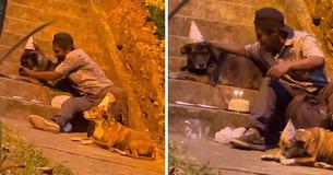 Homeless Man Throws Heartwarming Birthday Party For His Dog And The Internet Rallies To Help Him
