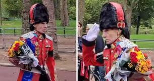 Elderly Man Touches Hearts Of Queen Elizabeth’s Fans As He Goes Extra Mile In Homemade Royal Guard Outfit