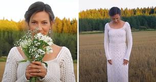 Braut hat 290 Dollar und 200 Stunden für das Stricken ihres eigenen Hochzeitskleides ausgegeben, um ihr Handwerk zu verteidigen
