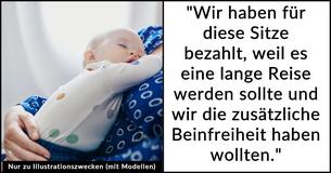 Frau mit Baby wird wütend, als Mann im Flugzeug sich weigert, seinen Sitzplatz mit extra Beinfreiheit für ihren Mann aufzugeben
