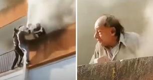 Fast-Acting Strangers Scale Apartment Building To Rescue Elderly Man From Raging Fire