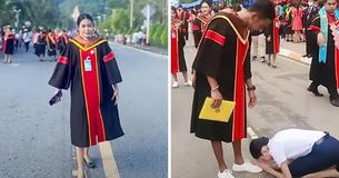 Thankful Sister Bows On The Road To Brother Who Quit School & Began Working So He Could Help Her Graduate