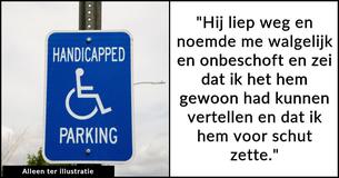 Vrouw vraagt of het verkeerd is dat ze ongegeneerd haar been uittrekt nadat man tegen haar schreeuwde dat ze op een parkeerplaats voor mensen met een handicap stond.