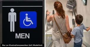 Mutter erlaubt ihrem 7-jährigen Sohn nicht, auf die Männertoilette zu gehen, weil sie Angst hat, dass er drinnen angemacht wird