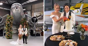 Air Stewardesses Trade ‘I Do’s’ Under The Nose Of An Aircraft In Sentimental Ceremony