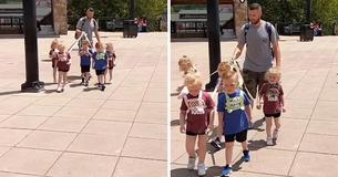 Vater von Fünflingen entfacht Diskussion darüber, ob das Anleinen seiner Kinder akzeptabel ist