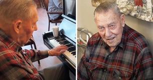 At 94, Elderly Man Dedicates His Time Visiting Fellow Seniors & Performing On The Piano For Them