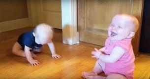 Twins Crack Each Other Up And Parents Filming Unable To Hold Back Laughter About Baby In Blue