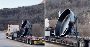 Massive Cast-Iron Skillet Weighing 14,000 Pounds Turns Heads As It Streams Down Freeway