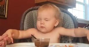 Baby Girl Holds Onto Her Parents' Hands & Closes Her Eyes For Dinnertime Prayer