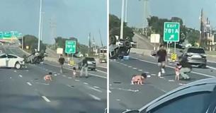 Viewers Horrified By Footage Of 2 Diaper-Wearing Children Standing Dazed In The Middle Of Highway After Car Flips Over