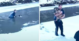 Heroic Man Dives Into Ice-Cold Waters To Rescue Poor Puppy From Freezing