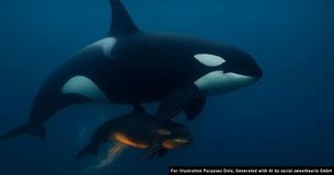 Photographer Records ‘First-Ever’ Images Of Orca Birth Shielded By Pod