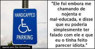 Mulher pergunta se está errada por ter tirado a perna de forma desafiadora depois que um homem gritou com ela por ter estacionado em uma vaga para deficientes