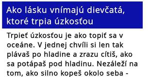 Ako lásku vnímajú dievčatá, ktoré trpia úzkosťou