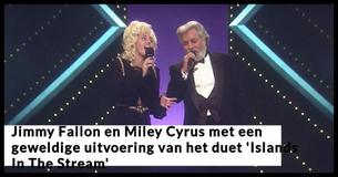 Jimmy Fallon en Miley Cyrus doen Kenny Rogers en Dolly Parton perfect na en zingen het duet 'Islands In The Stream'