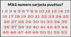Kuinka nopeasti pystyt löytämään puuttuvan numeron? Suurin osa ei onnistu tässä alle 10 sekunnissa